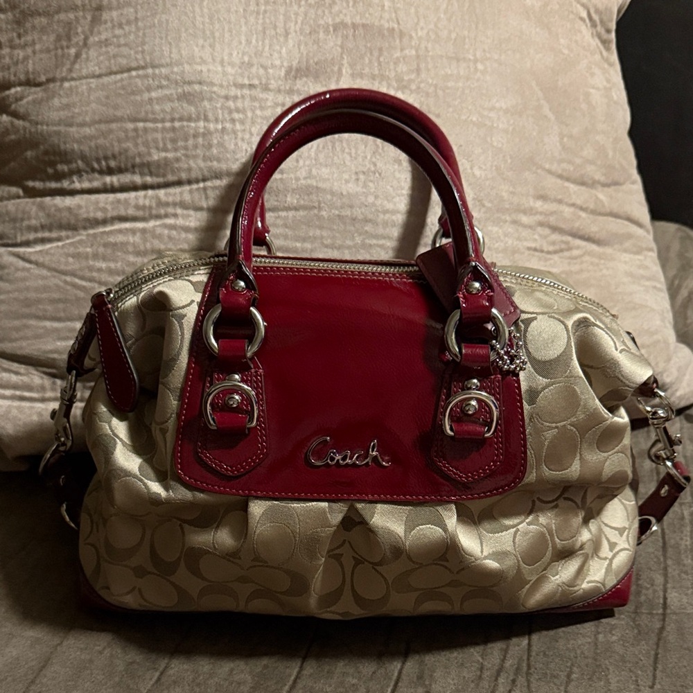 EC-Coach Burgundy and Beige Signature Satchel